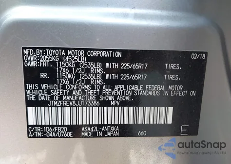 2018 Toyota Rav4 Le z USA, uszkodzony, nr VIN JTMZFREV8JJ173386